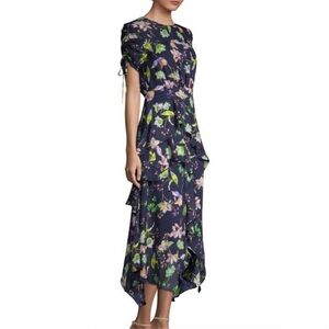 Tanya Taylor Women’s Cosette Garden Print Silk Floral Asymmetrical Midi Dress 6